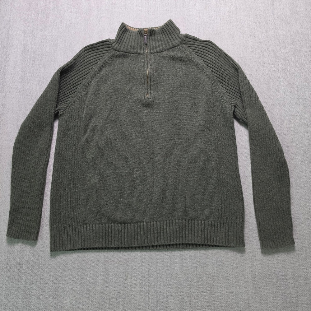 Covington Sweater Mens Large Green Quarter Zip Ribbed Cotton Pullover